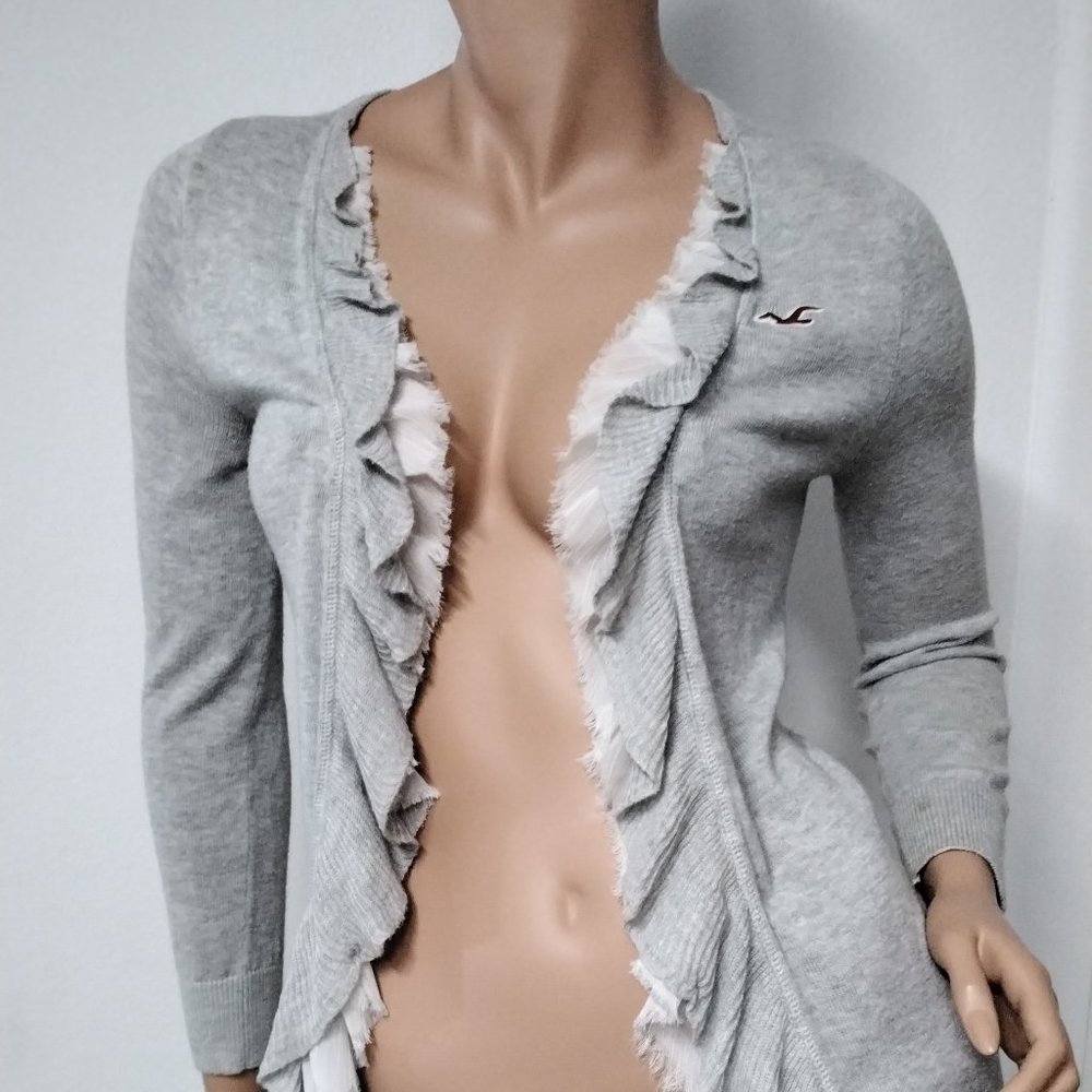 Hollister Women’s Long Sleeve Open Knit Sweater Cardigan Gray Size S Lightweight